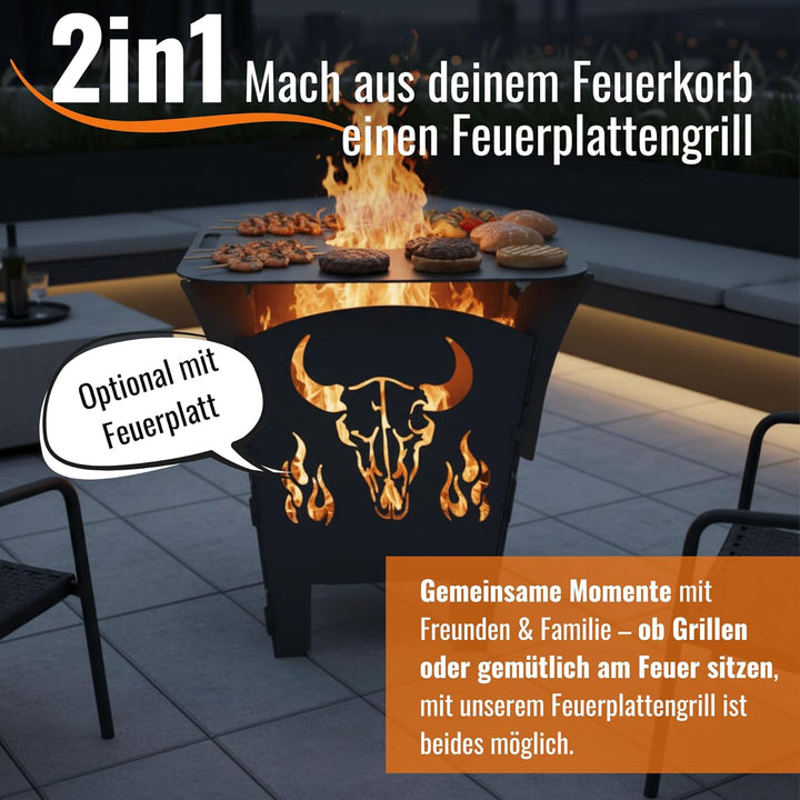 Terma Stahldesign Feuerkorb XXL 70 cm massiv Stahl Feuertonne zerlegbar mit Aschewanne Gitterrost Mo