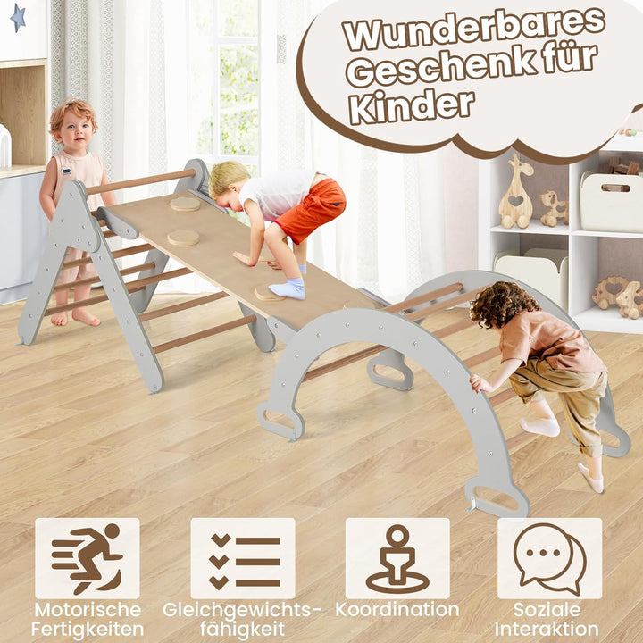 DREAMADE Montessori Kletterdreieck mit Kletterbogen und Rutsche, Holzdreieck für Kleinkinder ab 1 Ja