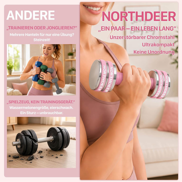 Northdeer Stahl Kurzhanteln - Ultrakompakte Einstellbare Hanteln 2,5kg 5kg 7,5kg 10kg 15kg 25kg mit