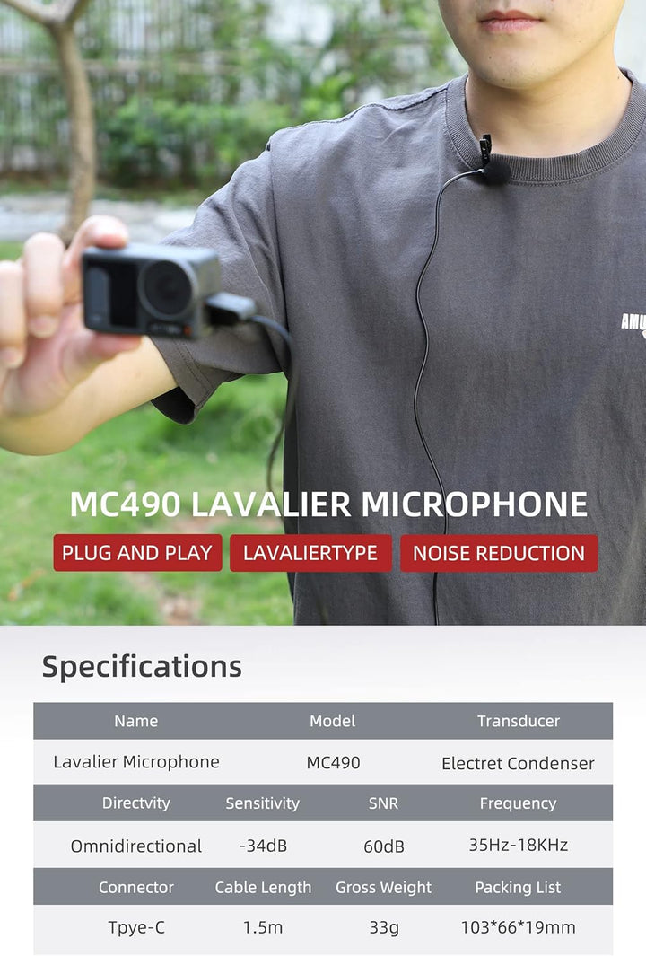 Lavalier-Mikrofon für Insta360 X5/Go Ultra für DJI Osmo 360/Pocket 3/Action 5 Pro/4/3/2 Kondensator,
