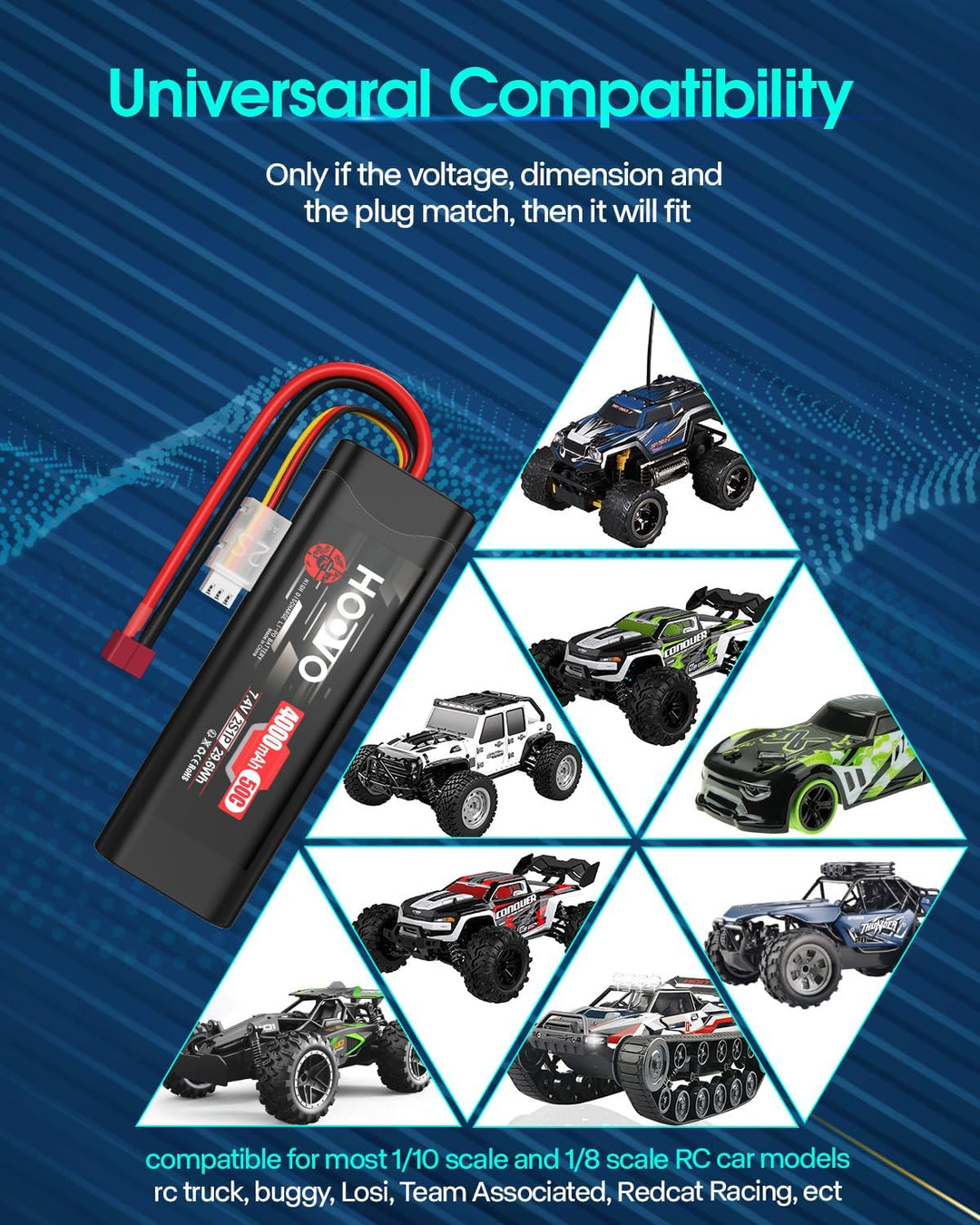 HOOVO 2S RC Batterie 7,4V 50C 4000mAh LiPo Akku mit Deans Stecker Batterie für RC Car RC Truck RC Bo