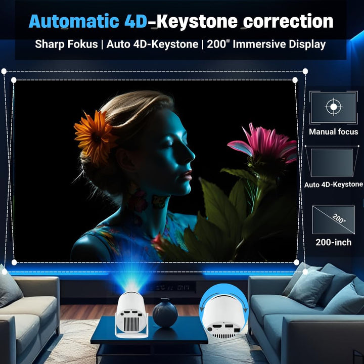 Mini Beamer 4K Mini Projektor mit Android 11, WiFi6 & Bluetooth5.4, Full HD Projektor,160 Ansi Lumen