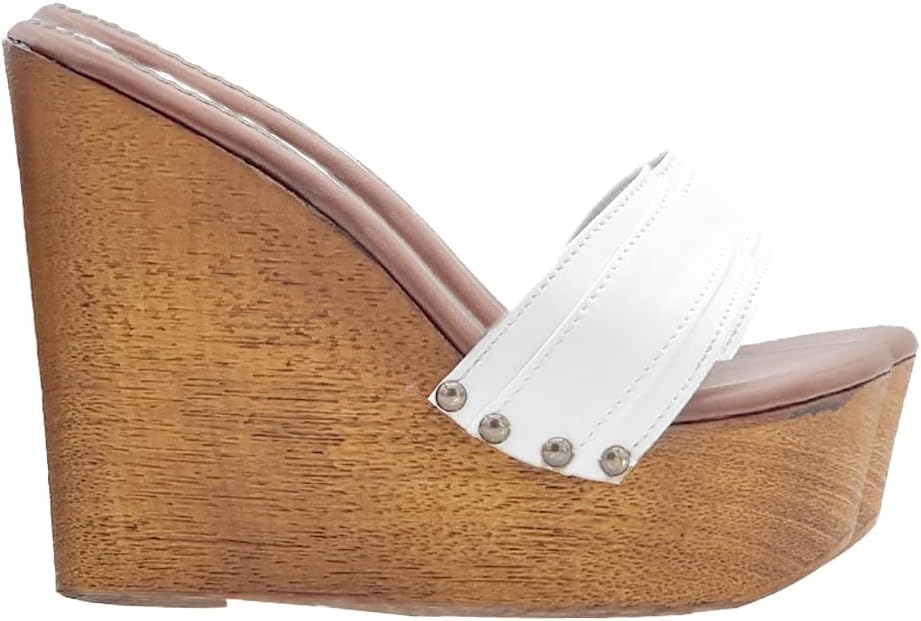 Kiara Shoes 13 cm hohe Damen Clogs mit Weiss Band - KZ3101 Bianco (37 EU, Weiss) 37 EU Weiss, 37 EU