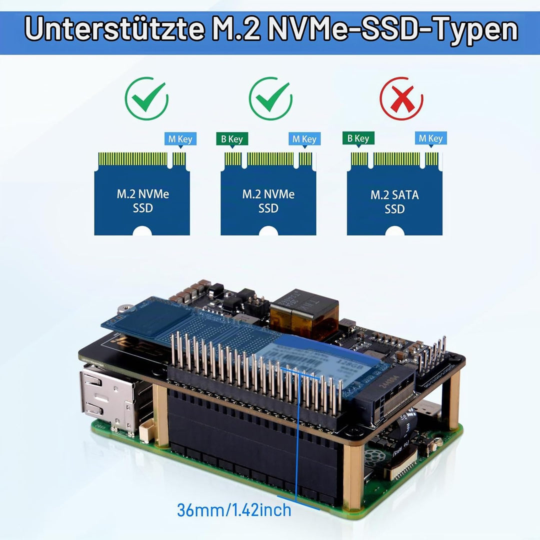 GeeekPi P33 M.2 NVME M-Key PoE+ Hat für Raspberry Pi 5, mit offiziellem Raspberry Pi 5 Active Cooler
