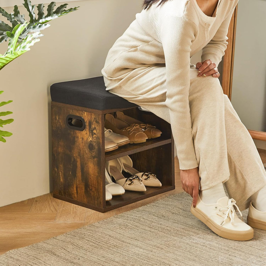 YMYNY Schuh Aufbewahrungsbank mit Sitzkissen, 2-Tier Schuh Rack mit gepolstertem Sitz, justierbarer