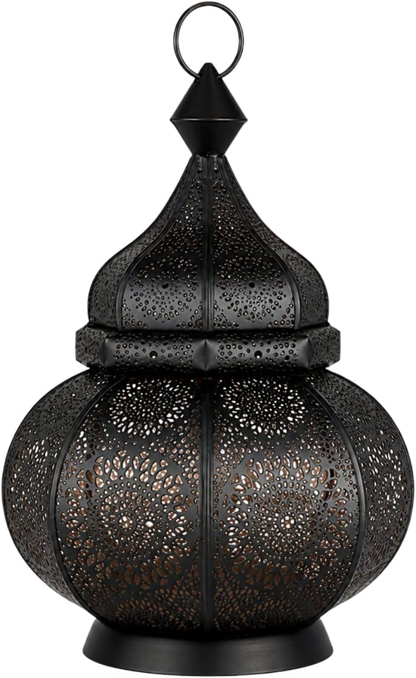 Windlicht Ziva, 30 cm, Schwarz und Kupferfarben, mit Perforationen, Schwarz