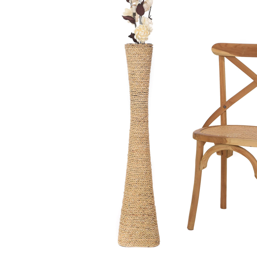 Leewadee Bodenvase für Dekozweige hohe Standvase Design Holzvase, Wasserhyazinthe, 90 cm, Natur 90 c
