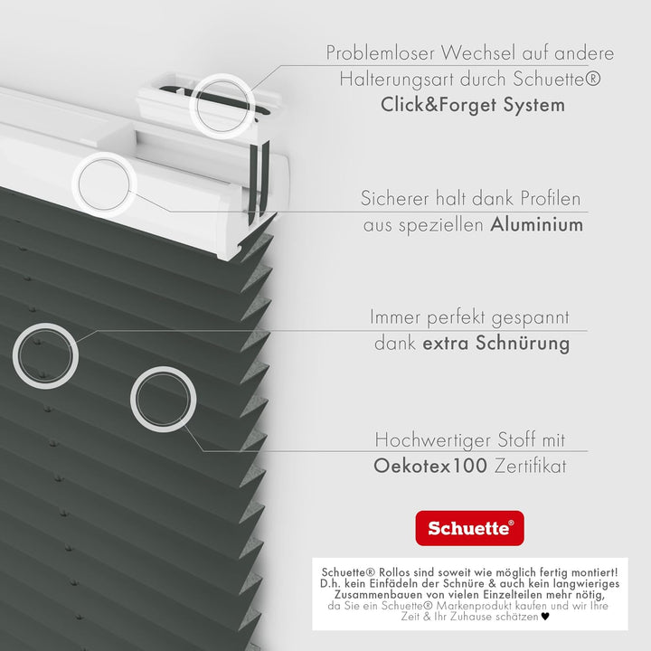 Schuette® Plissee ohne Bohren ● Thermo Kollektion: Before Storm (Grau) ● 45x100cm (Breite x Höhe) ●