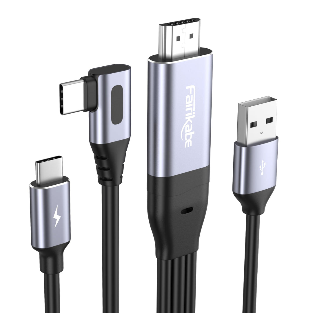 fairikabe HDMI-auf-USB-C-Kabel (2,5 m, 4K 60 Hz, 90°), HDMI-Quelle und Stromversorgung an USB-C-Disp