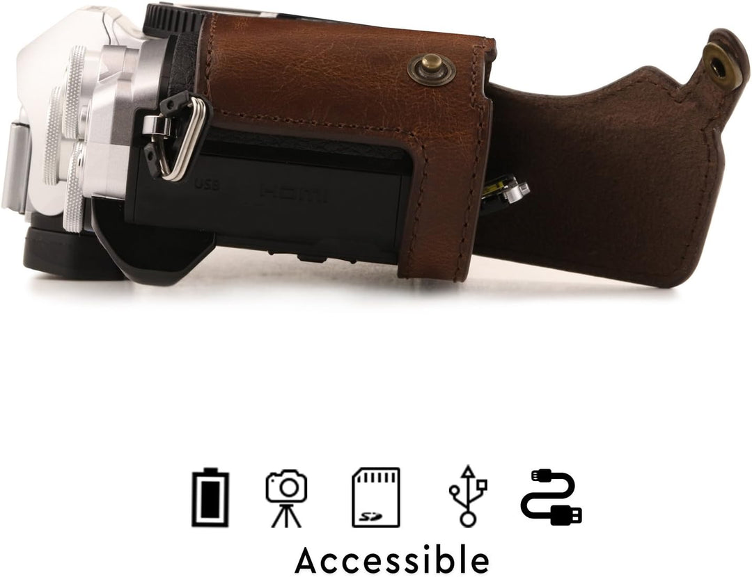 MegaGear MG1351 Ever Ready Leder Kamera Halbtasche mit Trageriemen und Batteriezugang für Olympus OM