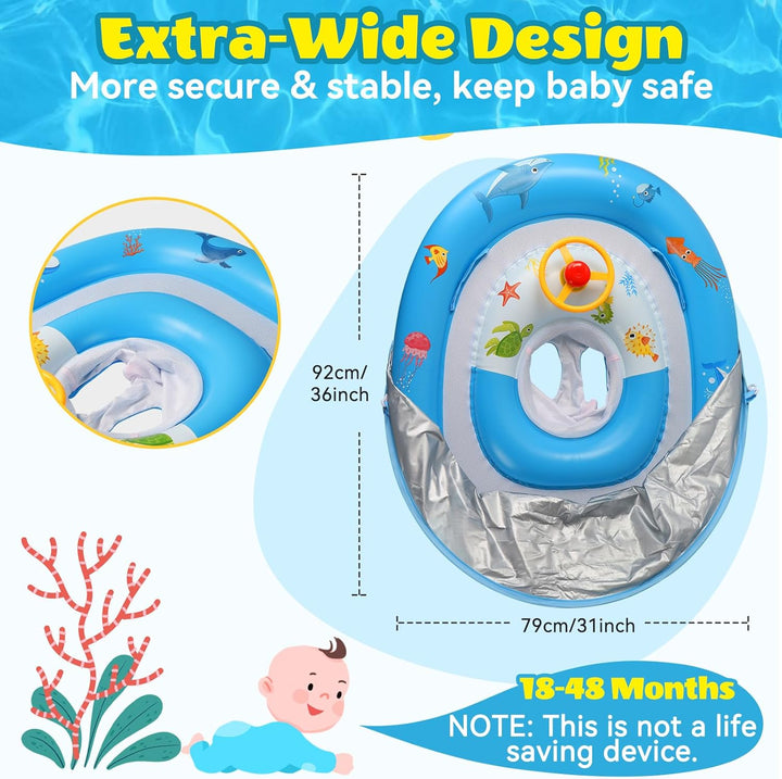Schwimmring Baby mit Sonnendach Abnehmbarem Ninonly Mitwachsende Schwimmhilfe für Babys ab 3-36 Mona