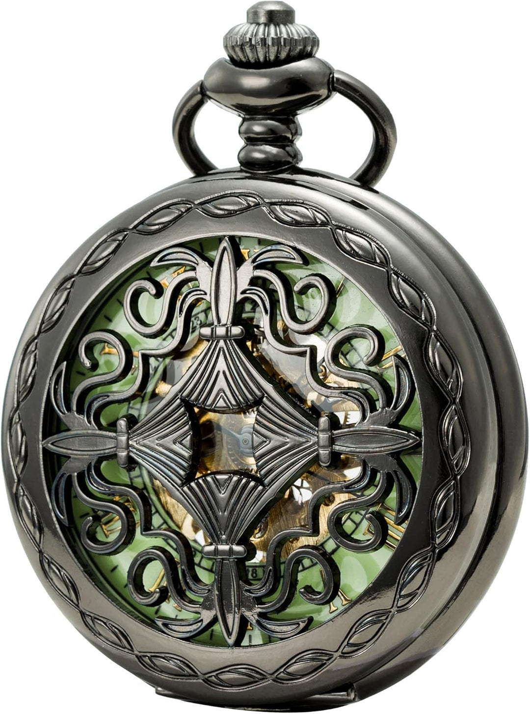 SEWOR Mens Luminous Dial Hand Wind Mechanical Pocket Watch with Brand Leather Gift Box (Stand Up Bla