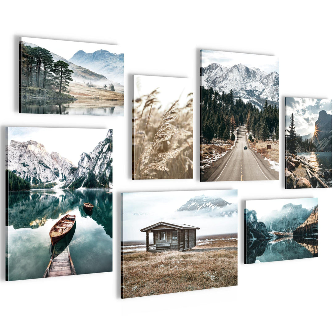 Novart Wandbilder See Berge Landschaft - KOMPLETT AUFHÄNGFERTIG - Natur Wohnzimmer Schlafzimmer- 7 M
