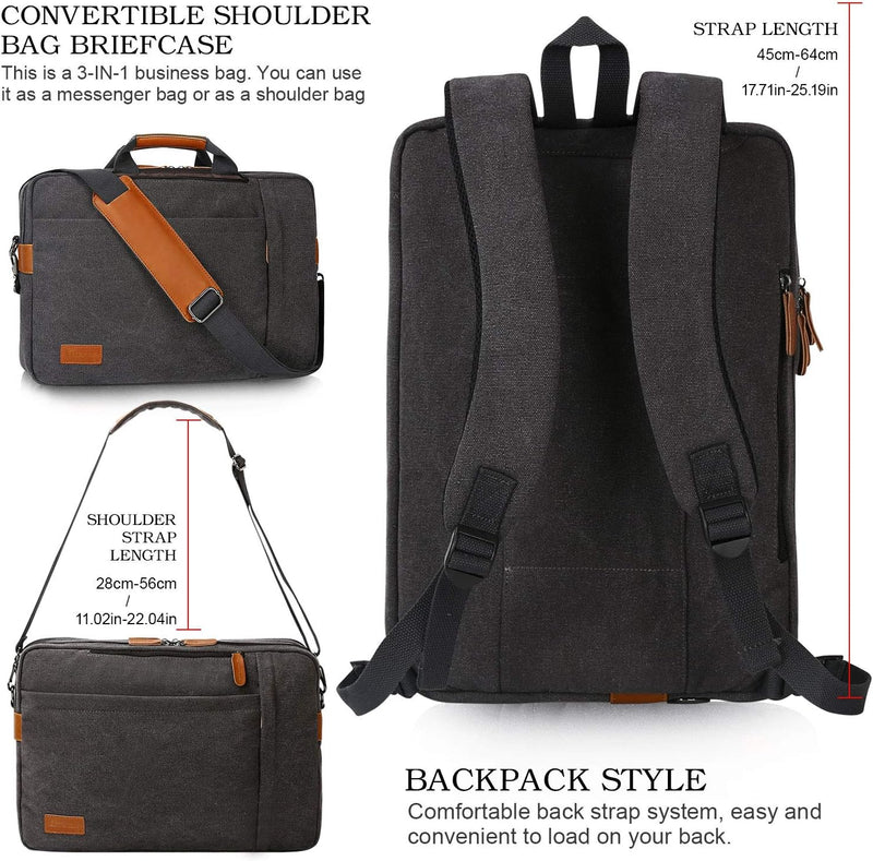 ESTARER umwandelbar Rucksack Laptoptasche Umhängetasche Messenger Bag 17/17,3 Zoll Multifunktions Ta