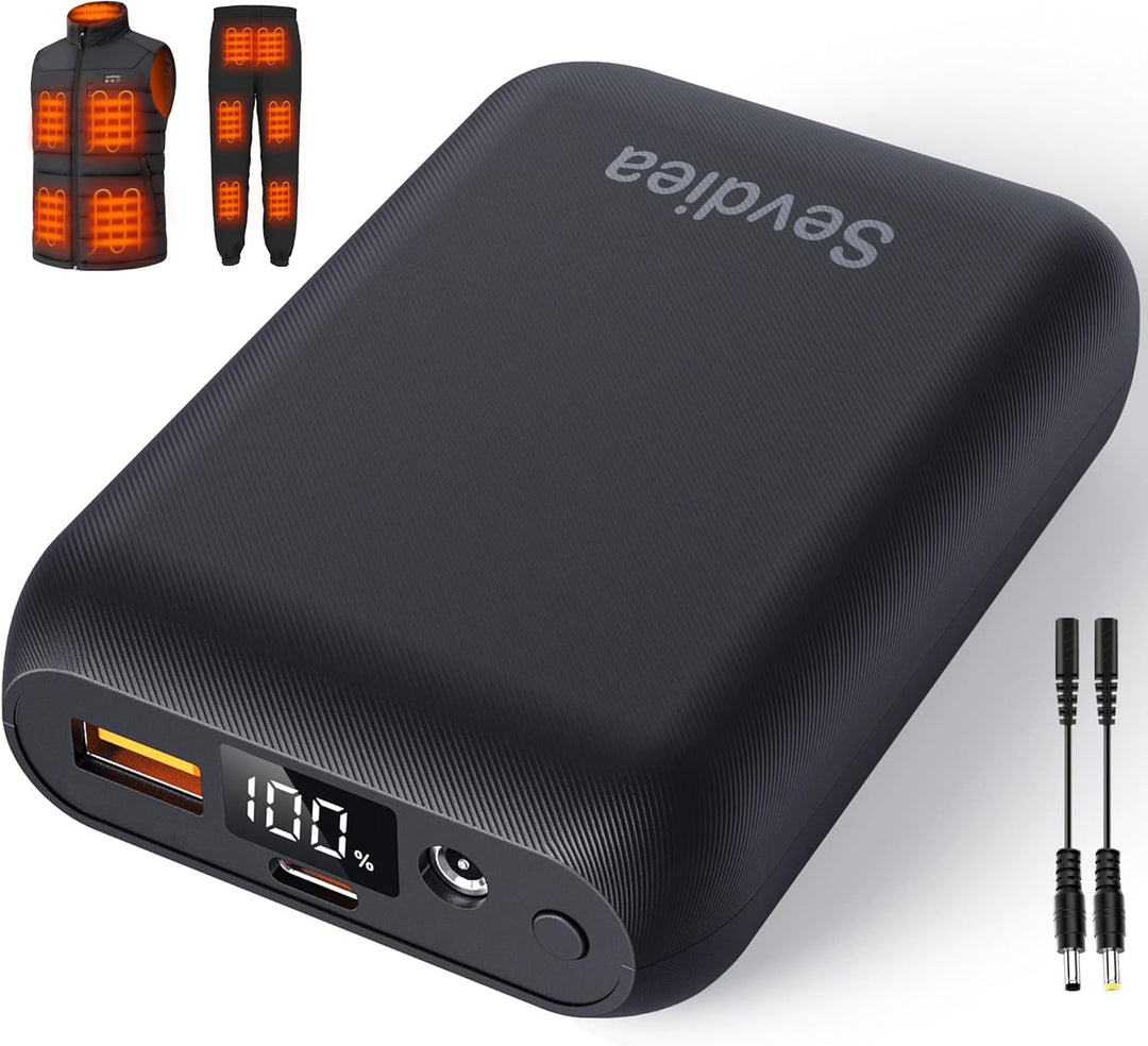 Sevdiea Powerbank für Heizweste 7,4V 16000mAh, Sevdiea Powerbank Heizweste mit LCD-Anzeige, tragbare