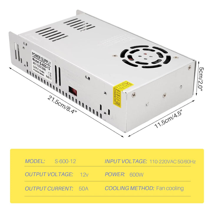 MOGOULUA DC 12V 50A 600W Netzteil Schaltnetzteil Netzteil Adapter Transformator Schalter für LED-Str