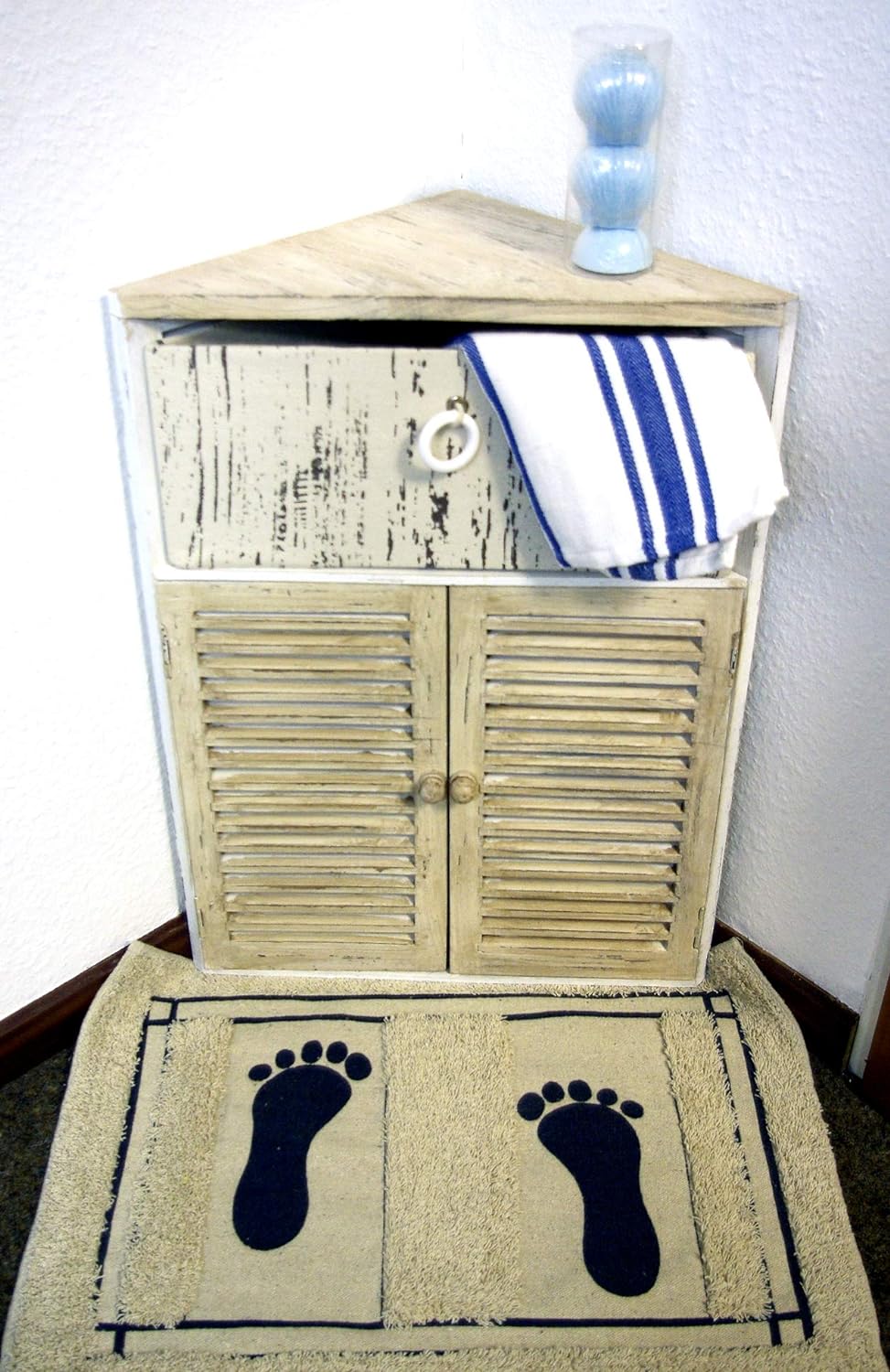 GeKi Trend Chabby Chic Eckschrank klein Kommode Holz 1 Schublade und Lamellentür 63 cm H Landhaus Vi