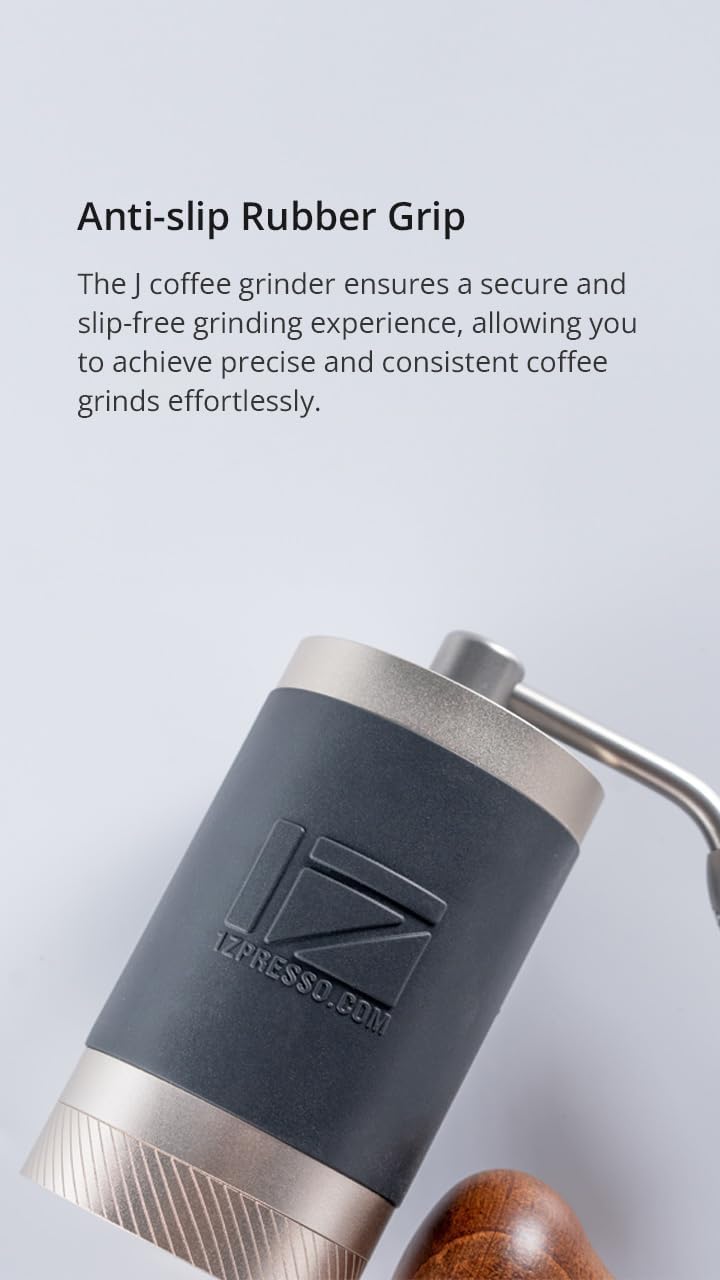 1Zpresso J Hand-Kaffeemühle Silber, Fassungsvermögen 35 g mit Edelstahl-Kegelmahlwerk und numerische