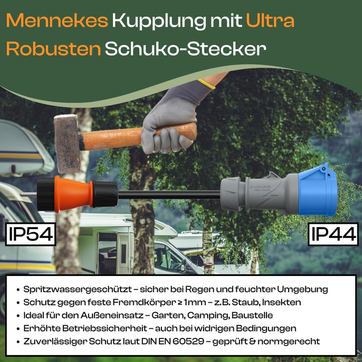 netbote24 CEE Kupplung Schuko Adapterkabel Camping Caravan Boot Campingkabel H07RN-F 3x1,5 mm² IP44