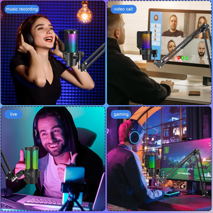 Diealles Shine PC Gaming Mikrofon USB Mit Arm, Stummschalttaste, Für MAC PS4 PS5, Podcast Streaming