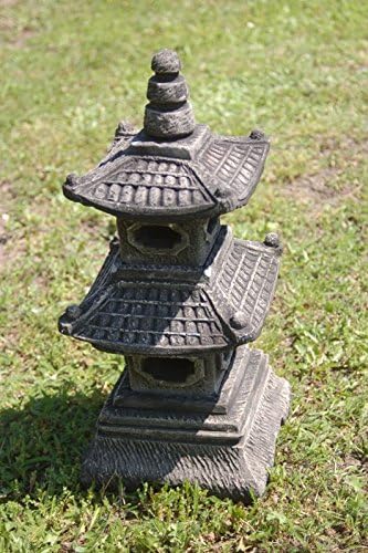 Steinfigur 2-stöckige Pagode Japanhaus Sandstein Gartendeko Figur Steinlaterne 35 cm hoch GRAU