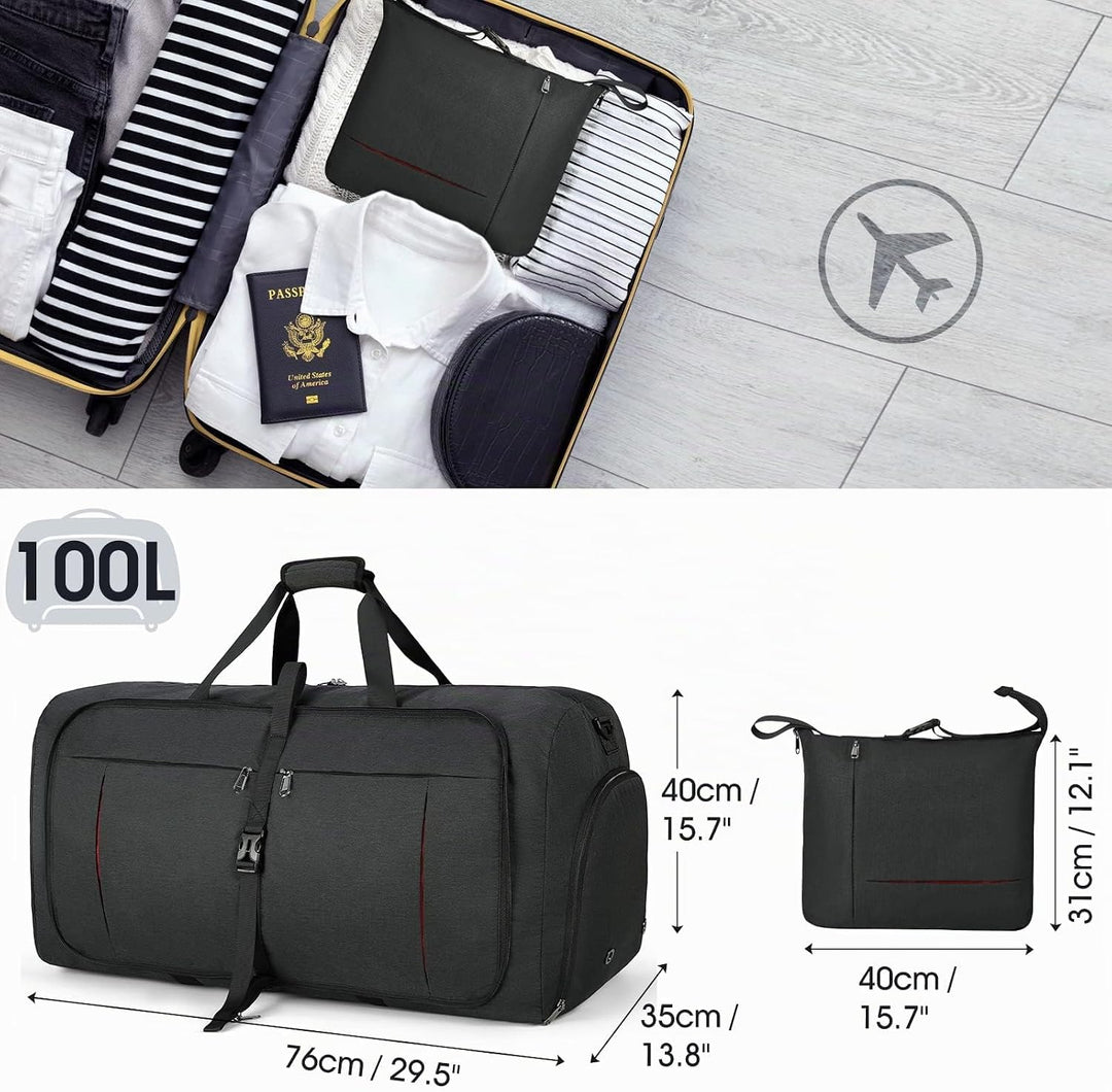 NUBILY Faltbare Reisetasche Gross 100L Sporttasche Herren Damen mit Schuhfach Leichter Reisetaschen