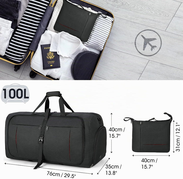 NUBILY Faltbare Reisetasche Gross 100L Sporttasche Herren Damen mit Schuhfach Leichter Reisetaschen