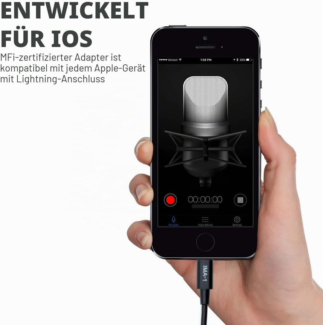 Movo IMA-1 3,5-mm-TRRS-Mikrofonadapterkabel auf Lightning-Anschluss-Dongle, kompatibel mit Apple iPh
