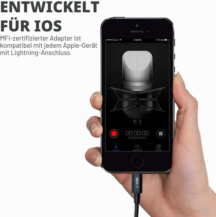 Movo IMA-1 3,5-mm-TRRS-Mikrofonadapterkabel auf Lightning-Anschluss-Dongle, kompatibel mit Apple iPh