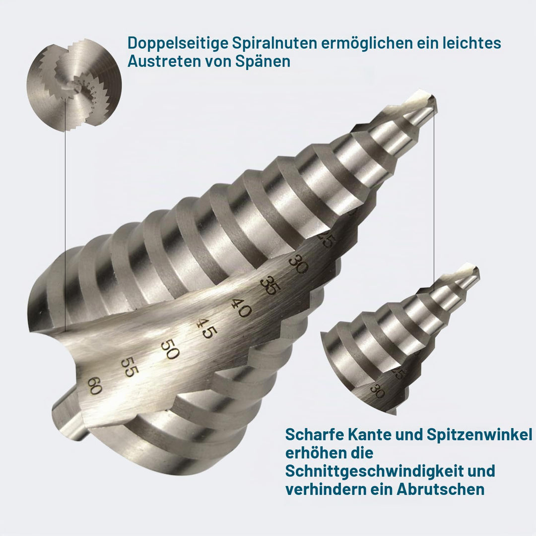 CUKCIC Stufenbohrer Kegelbohrer Schälbohrer HSS Spiralnut Lochschneider Konusbohrer 6-60mm