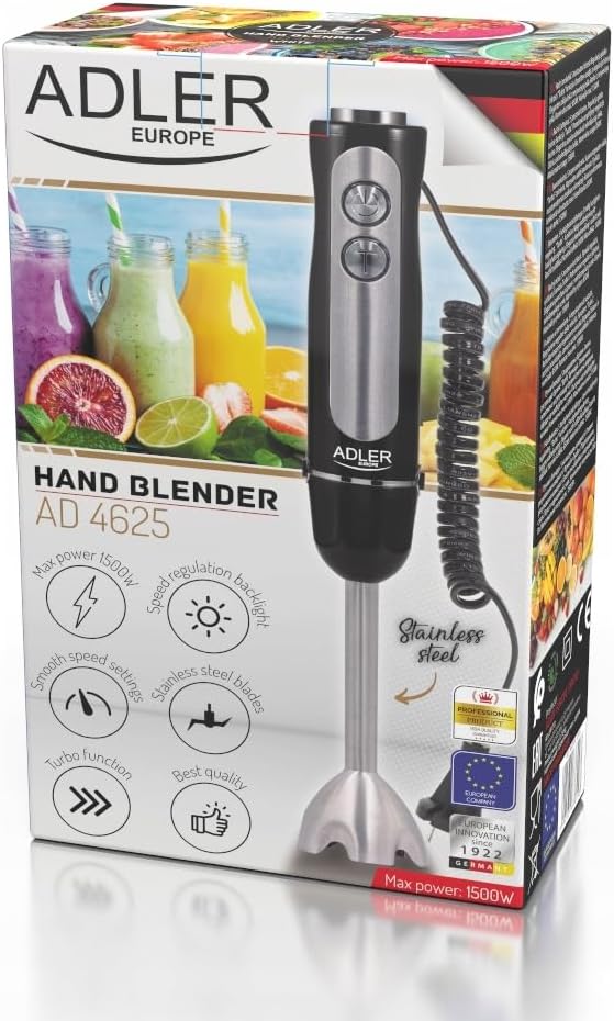 Adler AD 4625b Elektrischer Pürierstab, 1500 W, Stabmixer mit fünfstufige Geschwindigkeitsregulierun