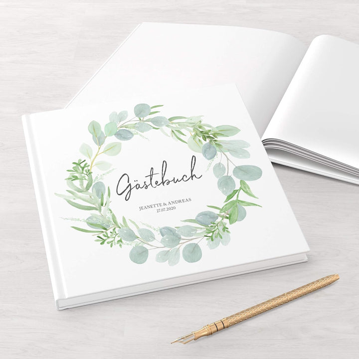 DeinWeddingshop Gästebuch Hochzeit - personalisiert - Hochzeitsgästebuch, Hardcover 21x21 cm (Inhalt