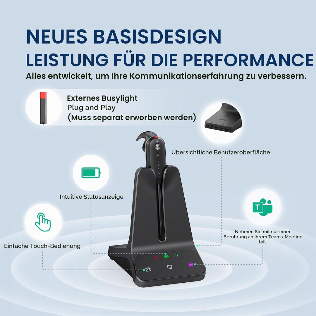 Yealink WH63 E2 DECT Kabellos mit Mikrofon, Einohr Kabelloses Headset für Computer-Telefon,2X Noise