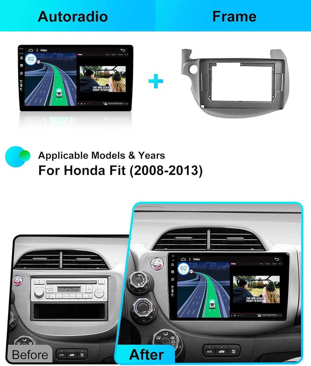 [2G+64G] 10.1 Zoll Autoradio für Honda Fit (2008-2013) GPS Navigation - Wireless CarPlay Android Aut