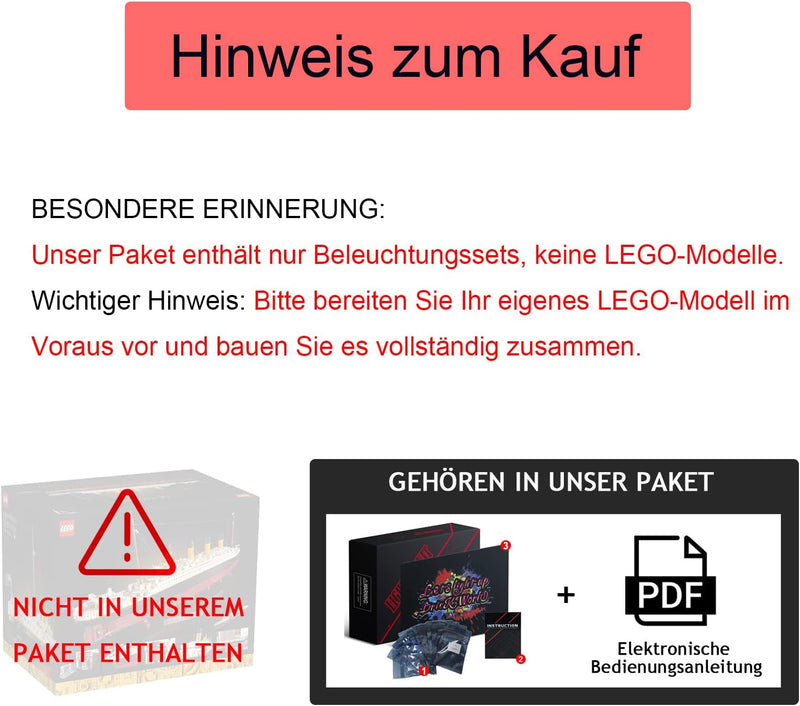 LED-Beleuchtung für Lego Creator Expert Titanic-Bauset 10294 (kein Lego enthalten, nur Dekorationsli