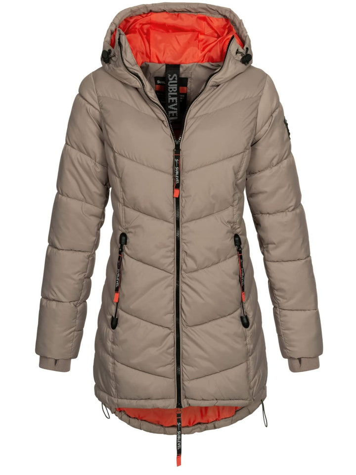 Sublevel Damen Jacke Steppmantel LSL-412 mit gefütterter Kapuze L Light Mud Brown, L Light Mud Brown