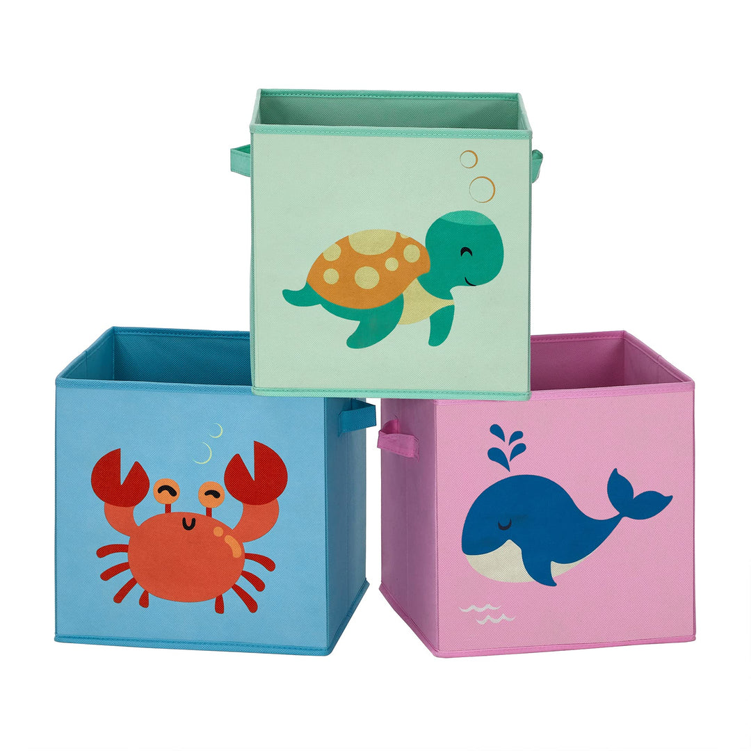 SONGMICS Aufbewahrungsboxen, 3er Set, Faltboxen, Stoffboxen mit Griffen, Spielzeug-Organizer, 30 x 3