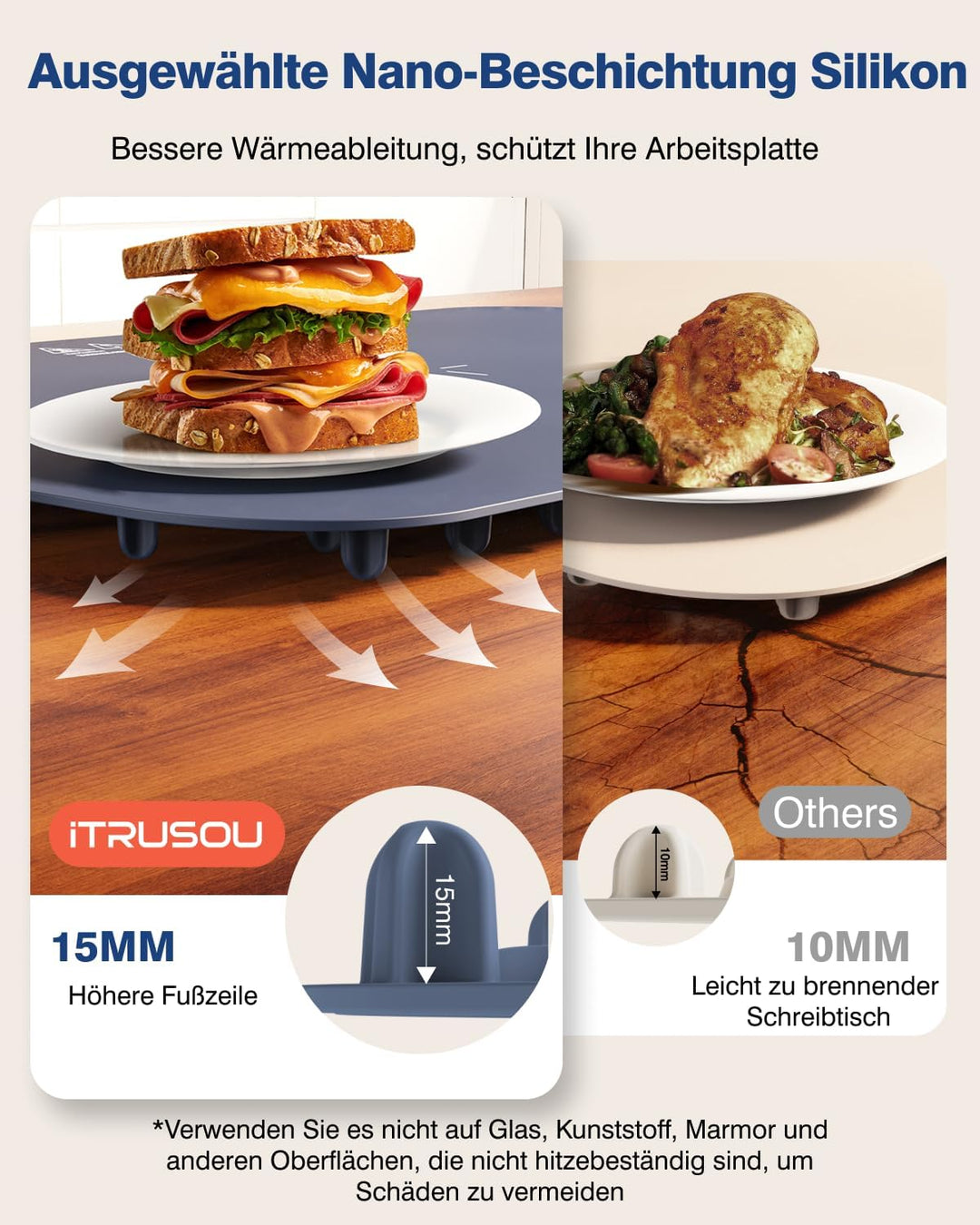 Elektrische Warmhalteplatte, Silikon-Wärmematte für Lebensmittel mit 7 Temperaturstufen, umschaltbar