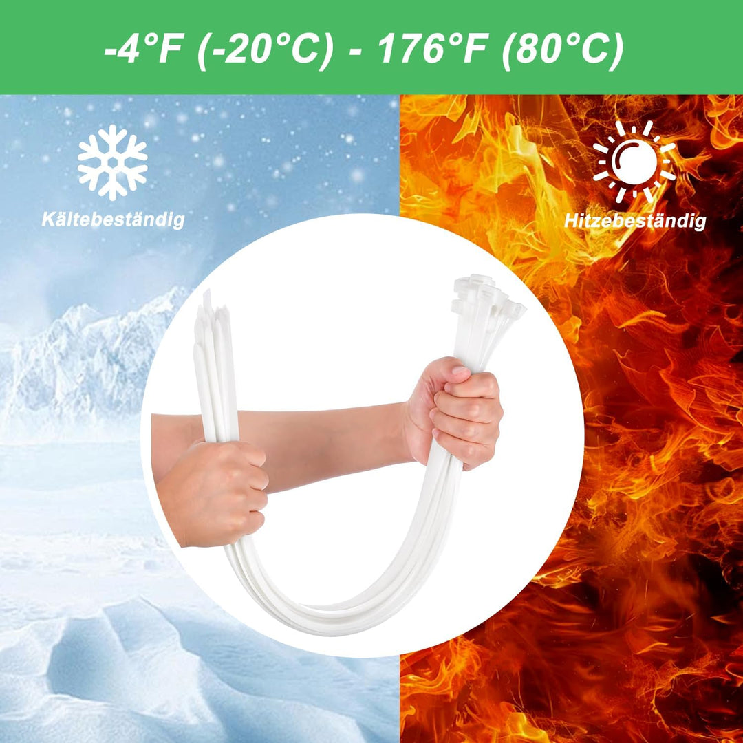 Kabelbinder Weiss Extra Lang 100 Stück 650 × 8.8mm Breit Cable Ties mit 70 kg Zugfestigkeit Kann im