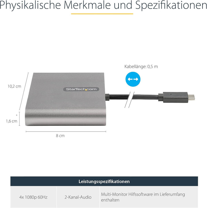 StarTech.com USB-C auf 4x HDMI Adapter - Externe Video- und Grafikkarte - USB Type-C auf Quad HDMI D