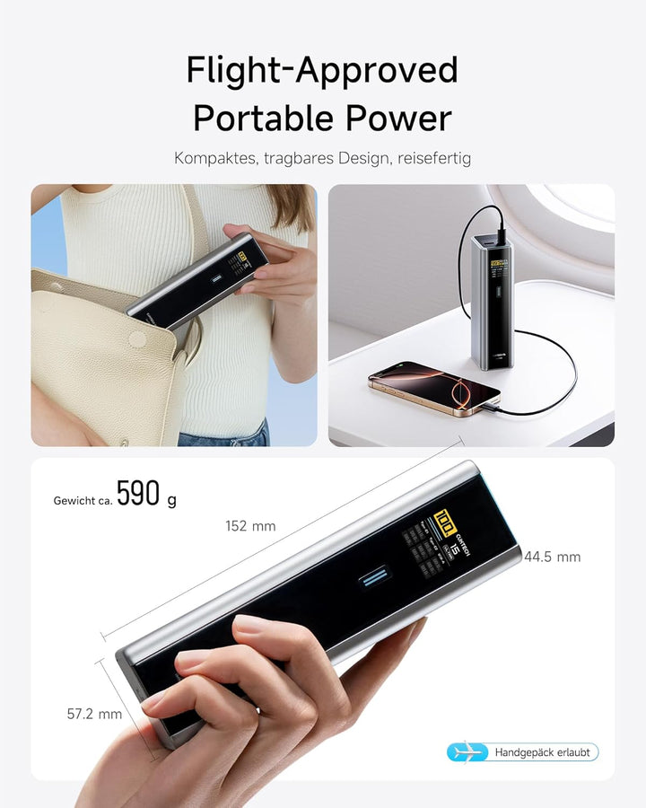 CUKTECH 15 Ultra Powerbank 20000mAh (4S2P) 165W Externer Akku mit 3 Anschlüsse, PD 3.1 Laptop Power