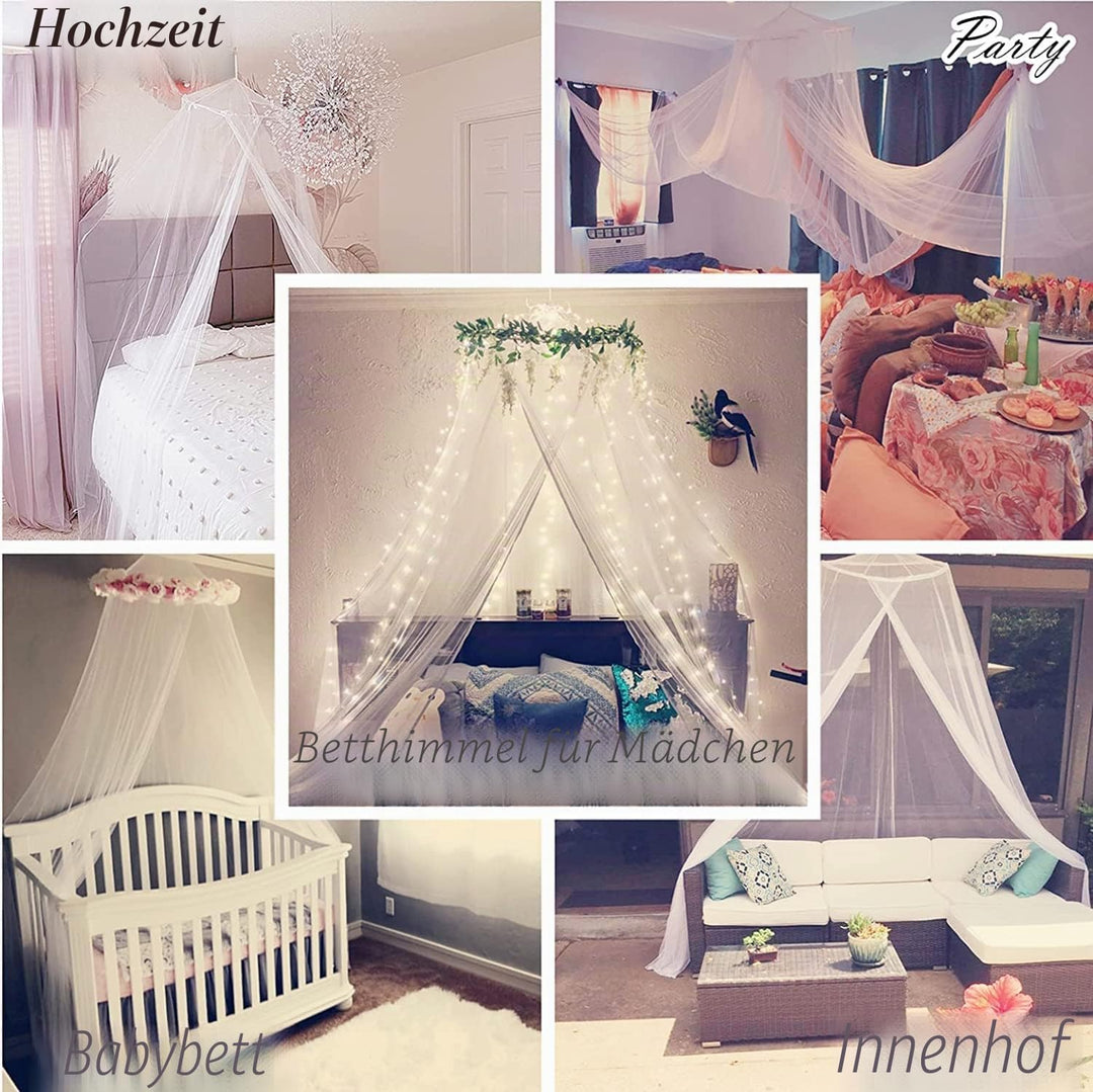 Eimilaly Betthimmel Moskitonetz mit 250pcs Bunte Vorhang Lichter, Betthimmel für Mädchen Zimmer Deko