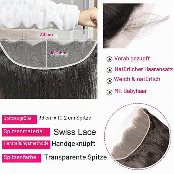 DUAUJUIU 13x4 Lace Frontal Closure Echthaar 100% Brasiliansche Haare Remy Hair Durchsichtig Schnürve