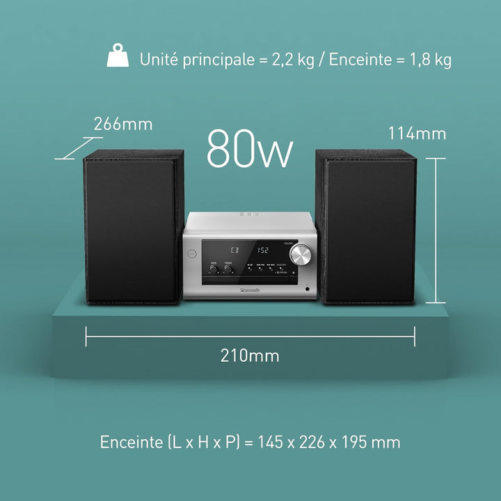 Panasonic SC-PM702EG-S Neat Micro Hi-Fi Stereoanlage mit CD, DAB+/FM-Radio, USB und Bluetooth, Lauts