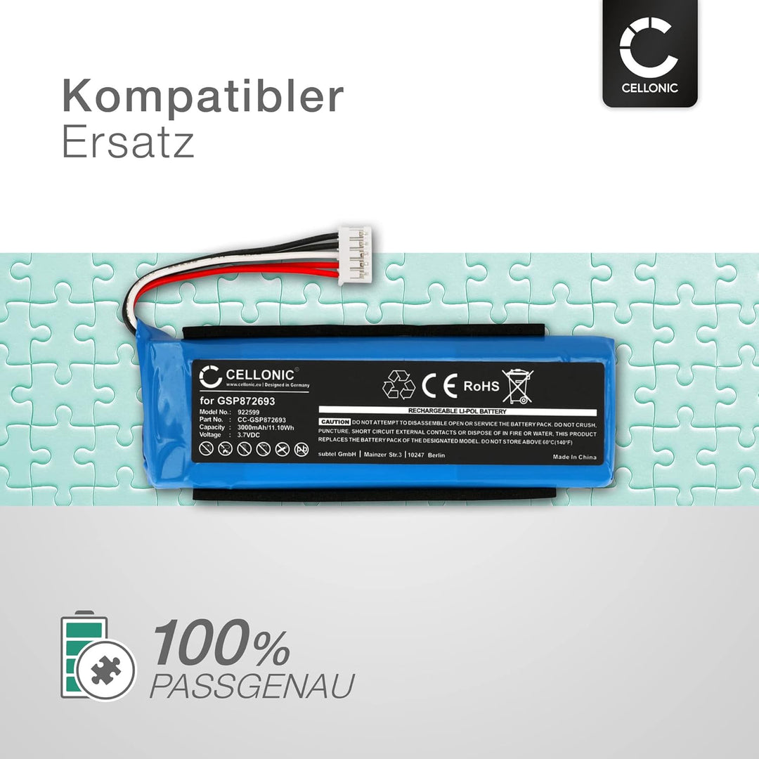CELLONIC, Lautsprecherakku kompatibel mit JBL Flip 3 (3000mAh, 3.7V) 1x + Werkzeug-Set Ersatzakku GS
