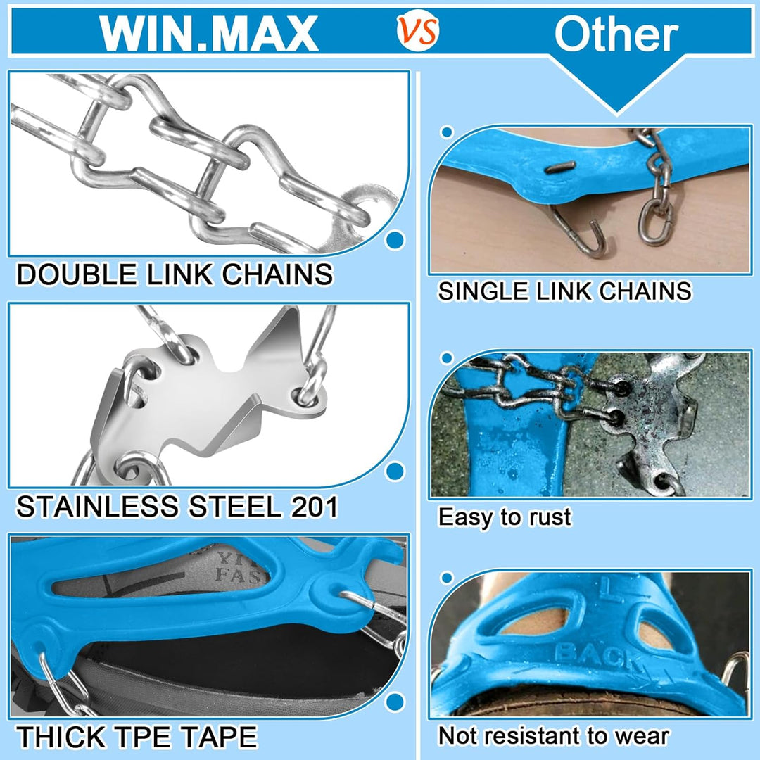 WIN.MAX Steigeisen Grödel Eisspikes, Schuhkrallen mit19 Edelstahl Zähne Spikes Schuhkrallen Grödeln