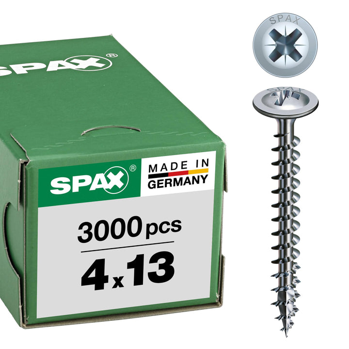 SPAX Rückwandschraube, 4,0 x 13 mm, 3000 Stück, Kreuzschlitz Z2, Rückwandkopf, Vollgewinde, 4CUT, WI