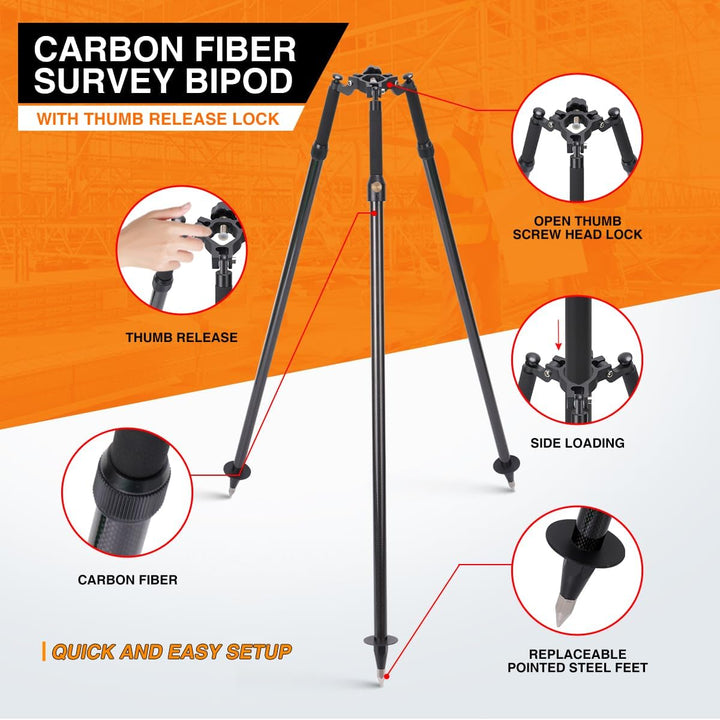 Carbon Fiber Daumenauslösestativ, Professionelles Stativ für Prismenstäbe & Vermessung, Kompatibel m