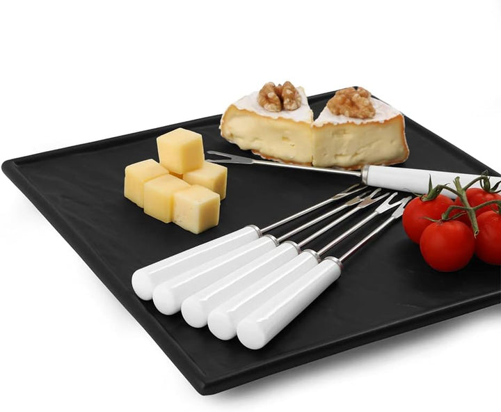 Holst Porzellan SDS 003 Porzellan Servierplatte Schieferdesign schwarz, Set 7-tlg. mit sechs Piekser