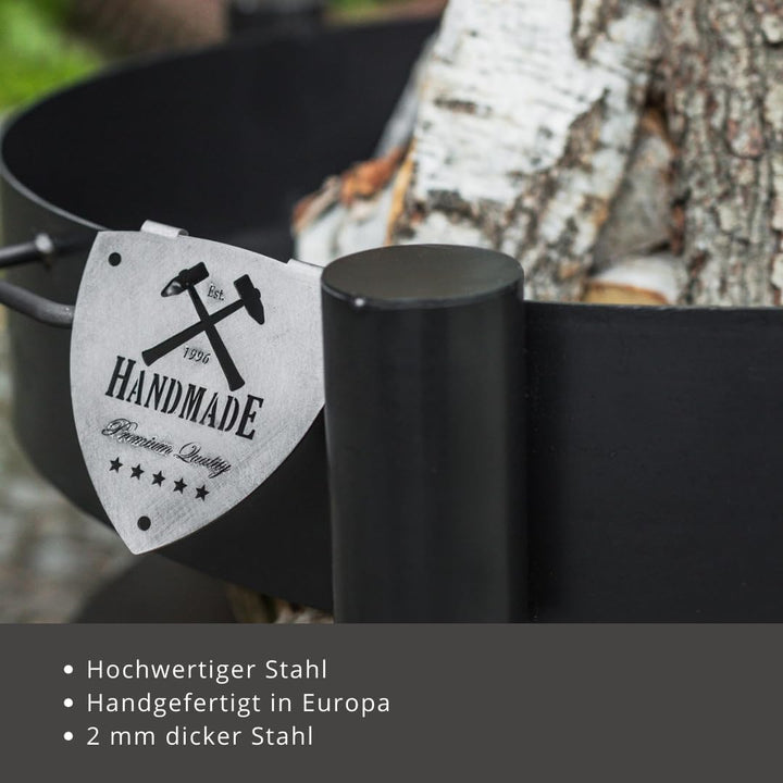 CookKing Stahl Feuerschale Montana | Ø 88x45 cm, Schwarz, Inkl. Holzlager | Robust & Windgeschützt |